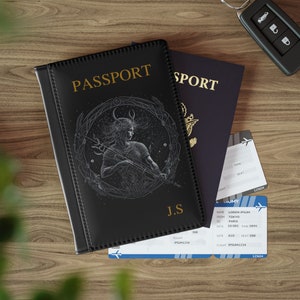 Funda de pasaporte de piel sintética personalizada Cartera Sagitario Horóscopo Signo de estrella Astrología Símbolo del zodiaco Portadocumentos Viaje Regalo de vacaciones