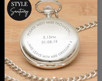 Meet Miss Leave Mrs Personalised Engraved Silver Pocket Watch - Gift For Groom - Wedding Day Present - New Husband - Future Husband-To-Be