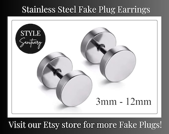 Silver Fake Flesh Plug Stud Earring Imitation Stretcher Cheater Gauges Earlobe Piercing Screw Back Men's Women's Stainless Steel Ear Ring