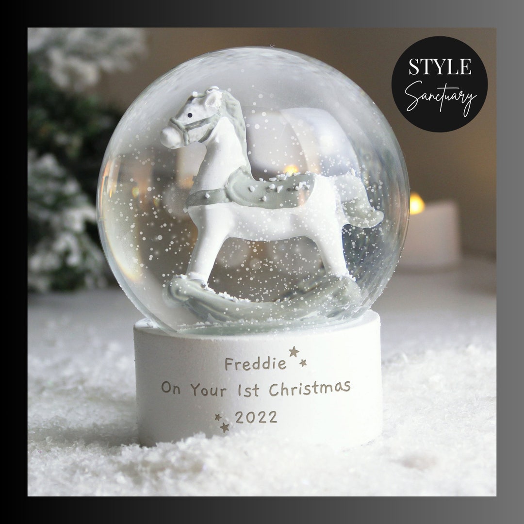 Personalised Rocking Horse Snow Globe Christmas Ornament Christening