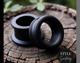 Black Silicone Flesh Tunnel Plug - Soft Flexible Ear Gauges For Stretched Ears - Double Flared Silicone Ear Stretcher - Earlobe Expander