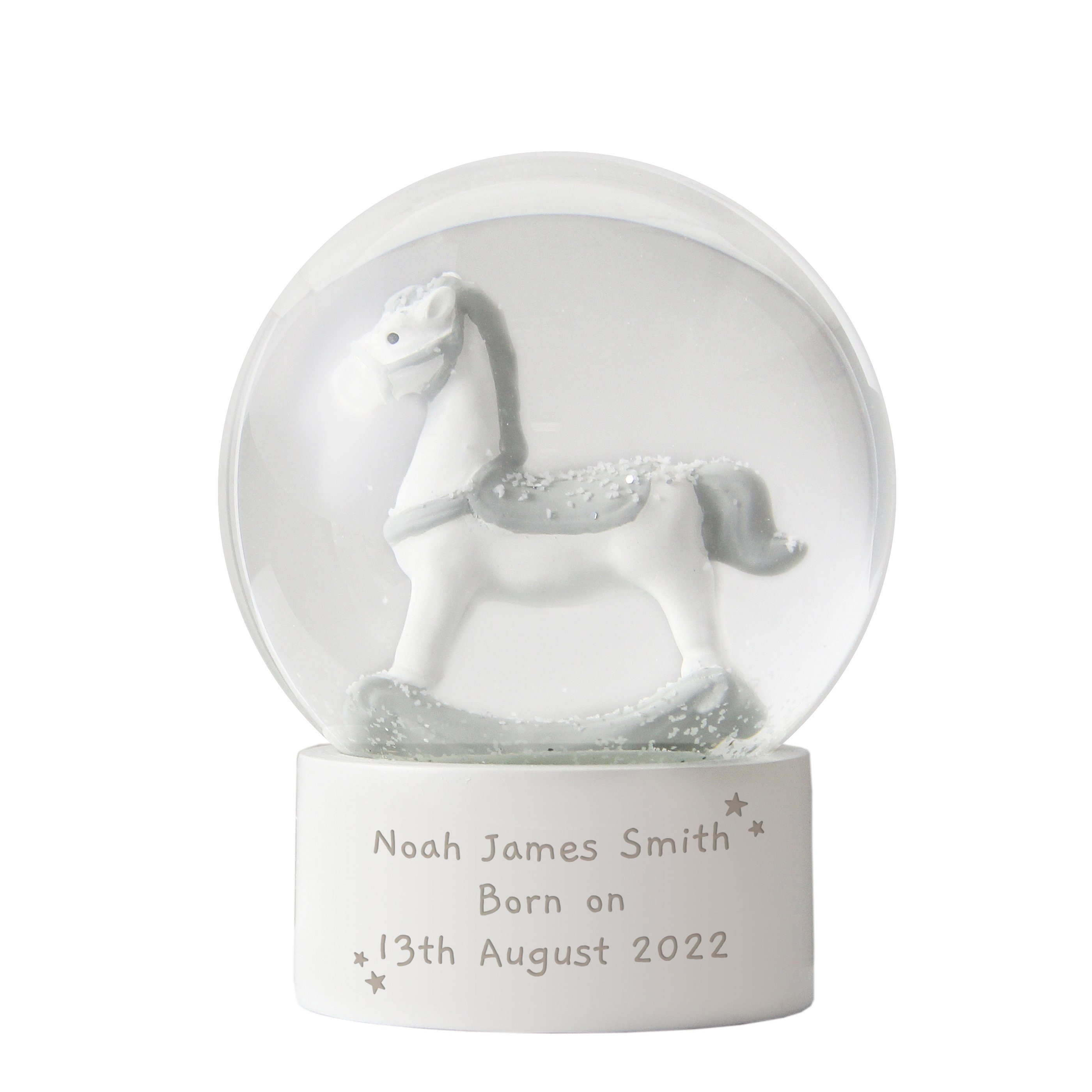 Personalised Rocking Horse Snow Globe Christmas Ornament Christening