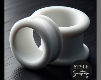 White Silicone Flesh Tunnel Plug - Soft Flexible Ear Gauges For Stretched Ears - Double Flared Silicone Ear Stretcher - Earlobe Expander
