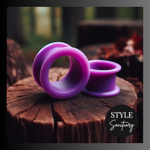 Purple Silicone Flesh Tunnel Plug - Soft Flexible Ear Gauges For Stretched Ears - Double Flared Silicone Ear Stretcher - Earlobe Expander