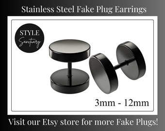 Black Fake Flesh Plug Stud Earring Imitation Stretcher Cheater Gauges Earlobe Piercing Screw Back Men's Women's Stainless Steel Ear Ring