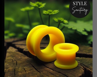 Yellow Silicone Flesh Tunnel Plug - Soft Flexible Ear Gauges For Stretched Ears - Double Flared Silicone Ear Stretcher - Earlobe Expander