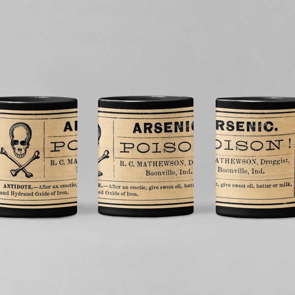 Arsenic Coffee Mug Vintage Pharmacy Label Drugstore Apothecary Chemist Antique Deadly Poison Toxin Poisonous Toxic Tea Cup Warning 11oz 15oz