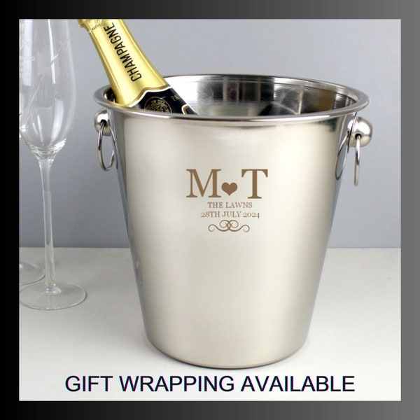 Personalised Engraved Monogram Ice Bucket Wedding Day Engagement Anniversary Civil Partnership Couples Housewarming Gift Champagne Present