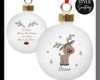 Personalised Little Reindeer Christmas Bauble - Baby's First Xmas Tree Decoration - Customise with Name and Special Message - Keepsake Gift