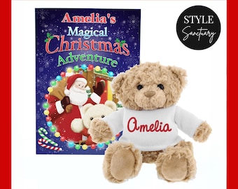 Personalised 'Magical Christmas Adventure' Children's Bedtime Story Book & Teddy Bear - Keepsake With Boy or Girls Name and Your Inscription