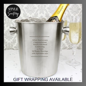 Personalised Engraved Stainless Steel Ice Bucket Wedding Engagement Gift Anniversary Birthday Retirement Hen Night Wine Champagne Present
