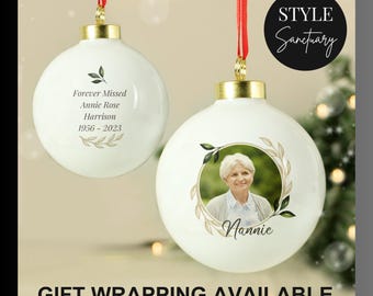 Personalised Photo Memorial Christmas Bauble - Xmas Tree Decoration - Customise with Photo Name and Special Message - Sympathy Keepsake Gift