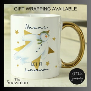 Personalised The Snowman Let It Snow Gold Handled Mug From Raymond Briggs Animated Film Christmas Gift Xmas Present Licensed Tea Coffee Cup