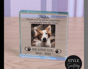 Pet Memorial Photo Upload Glass Block - Personalised With Dog or Cat's Name - Pet Loss - Sympathy or Remembrance Gift - Bereavement Present