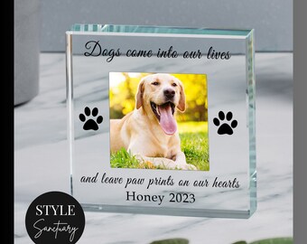 Dog Memorial Photo Upload Glass Block - Personalised With Your Dog's Name - Pet Loss - Sympathy Remembrance Bereavement Present - Gift Boxed