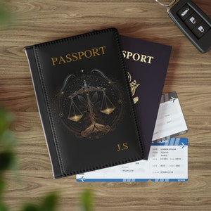 Funda de pasaporte de piel sintética personalizada Cartera Libra La balanza Horóscopo Signo de estrella Astrología Símbolo del zodiaco Portadocumentos Regalo de viaje