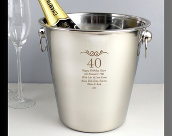 Personalised Engraved Stainless Steel Ice Bucket Birthday Gift Wedding Anniversary Present Retirement Party Wine Champagne Celebration