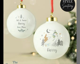 Personalised Christmas Tree Bauble - The Snowman From Raymond Briggs Animated Film Book - Customise Your Gift with Name and Special Message