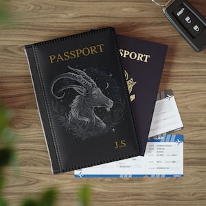 Funda de pasaporte de piel sintética personalizada Cartera Capricornio Mar Cabra Horóscopo Signo de estrella Astrología Símbolo del zodiaco Portadocumentos Regalo de viaje