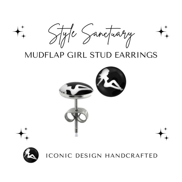 Mudflap Girl Stud Earrings - One Pair of Mud Flap Girl Ear Studs - Iconic Silhouette USA Trucker Woman - Men's Women's Earrings Gift Present