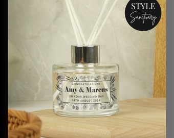 Personalised Black Foliage Reed Diffuser - Handmade Long Lasting & Refillable Room Diffuser - Wedding Anniversary Engagement Birthday Gift