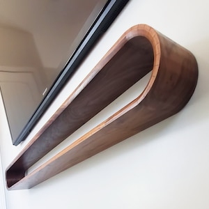 Minimalist Floating Media Console | Mid-Century Modern Curved Floating Console | Solid Walnut  | Home Decor |