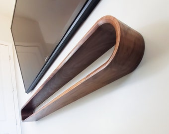 Minimalist Floating Media Console | Mid-Century Modern Curved Floating Console | Solid Walnut  | Home Decor |