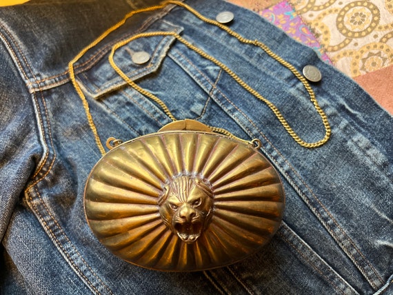 Vintage Brass Lion Head Purse - image 1