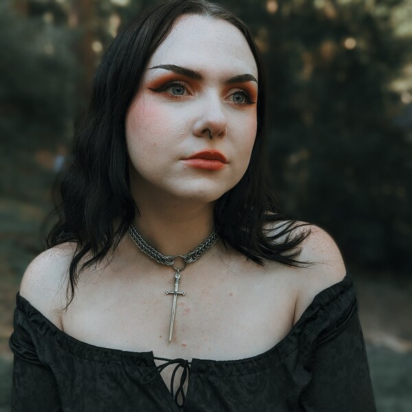 Chainmail sword choker necklace
