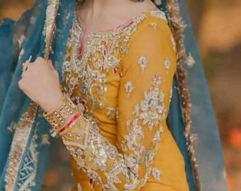 Pakistani  wedding dress gharrara embroidery ethnic stylish party wear made on custom order.