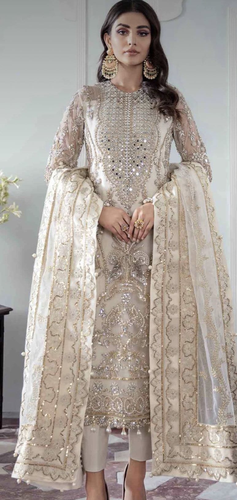 Pakistani salwar kameez chiffon embroidered with chiffon dupatta outfit made on custom order