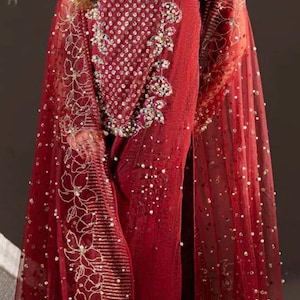 open lace back dress Buy Libas Art Beige Embellished Nylon Gown With Dupatta Online in USA at  $174.00 main image 0