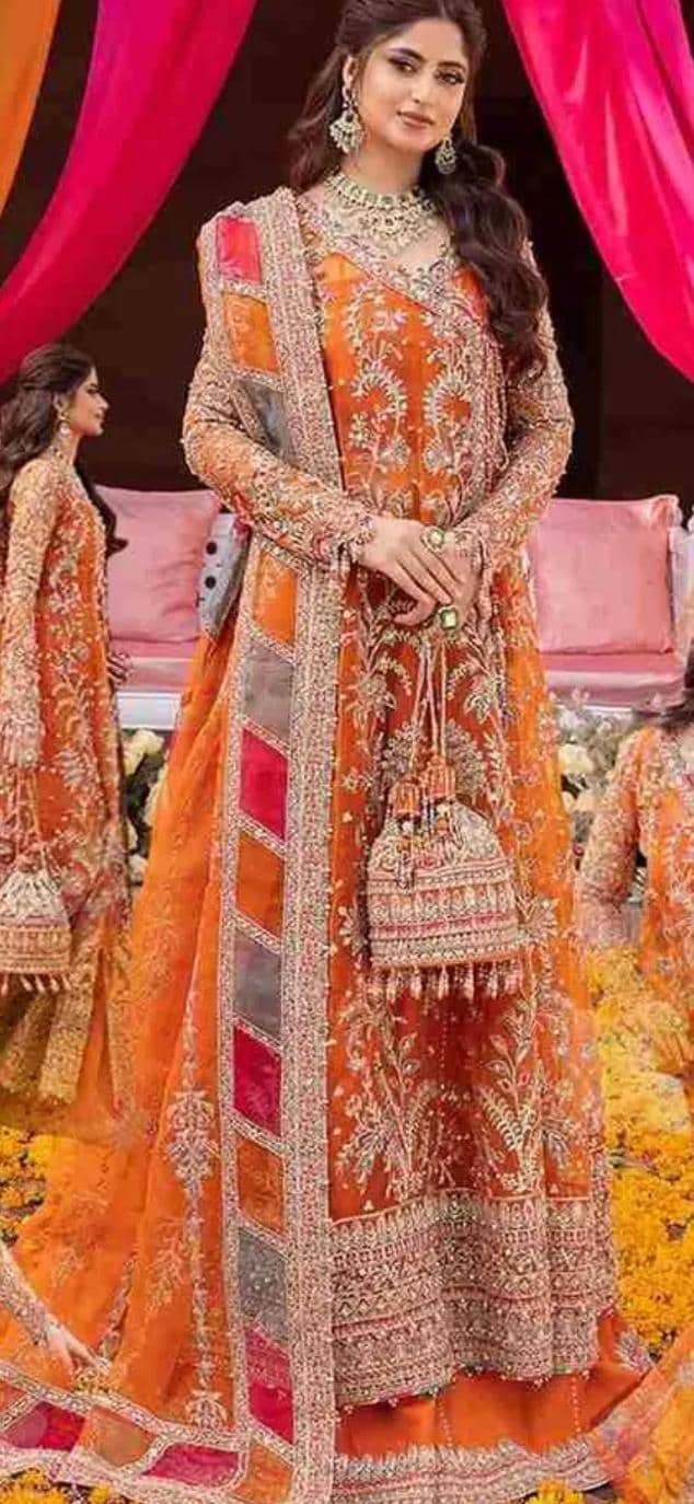 Embroidered Shimmer Organza Gharara: Pakistani Wedding Dress