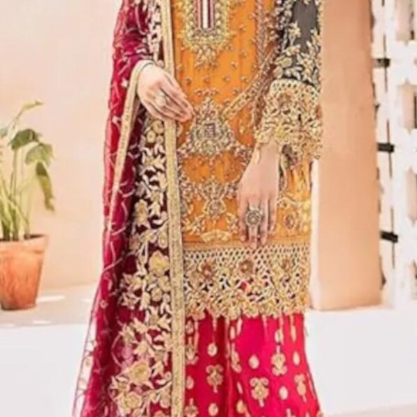 Pakistani salwar kameez party wear  chiffon  embroidery outfit made on custom order