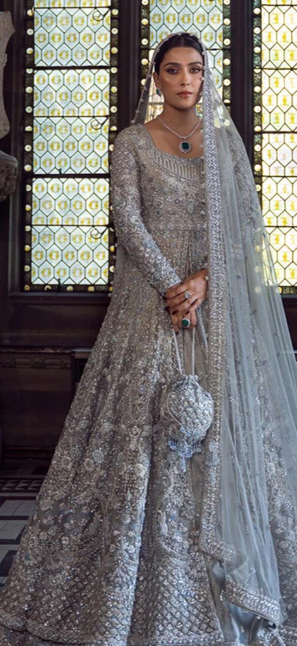 パキスタンのウェディングマキシドレス：刺繍入りネット衣装、カスタム