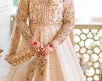 パキスタン民族衣装　Luxury ドレス　刺繍 Anarkali サーモンピンク Amazon.co.jp: パキスタンの女性用刺繍ジョーゼットステッチ