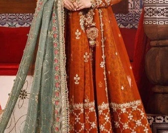 Pakistani indian net embroidery anarkali  salwar  kameez long designer stylish  ready to ship