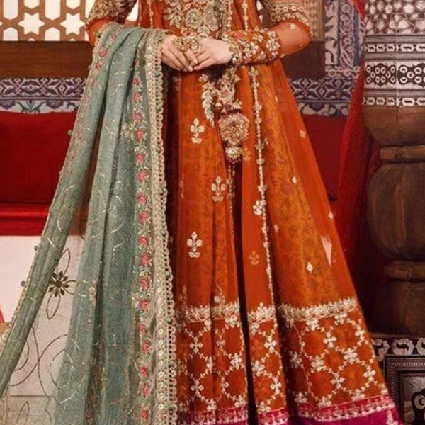 Pakistani indian net embroidery anarkali  salwar  kameez long designer stylish  ready to ship