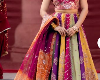 Lengha Choli de algodão e seda com bordado em tule: Salwar Kameez para casamento paquistanês
