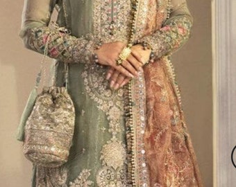 Pakistani salwar kameez  net embroidery gharara kurti outfit made on custom order