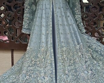 パキスタン民族衣装　Luxury ドレス　刺繍 Anarkali サーモンピンク パキスタン民族衣装 Luxury ドレス 刺繍 Anarkali サーモン