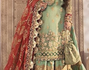 Pakistani salwar kameez organza embroidery gharara kurti xl bust 44
