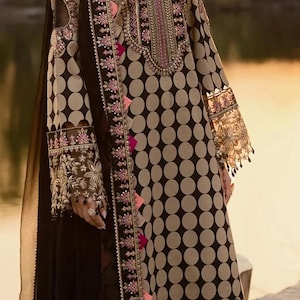 Pakistani salwar kameez lawn cotton dark black printed embroidery outfit made on custom order