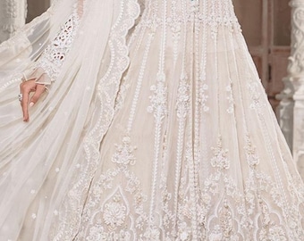 Pakistani wedding dress salwar kameez net embroidery outfit long maxi made on custom order