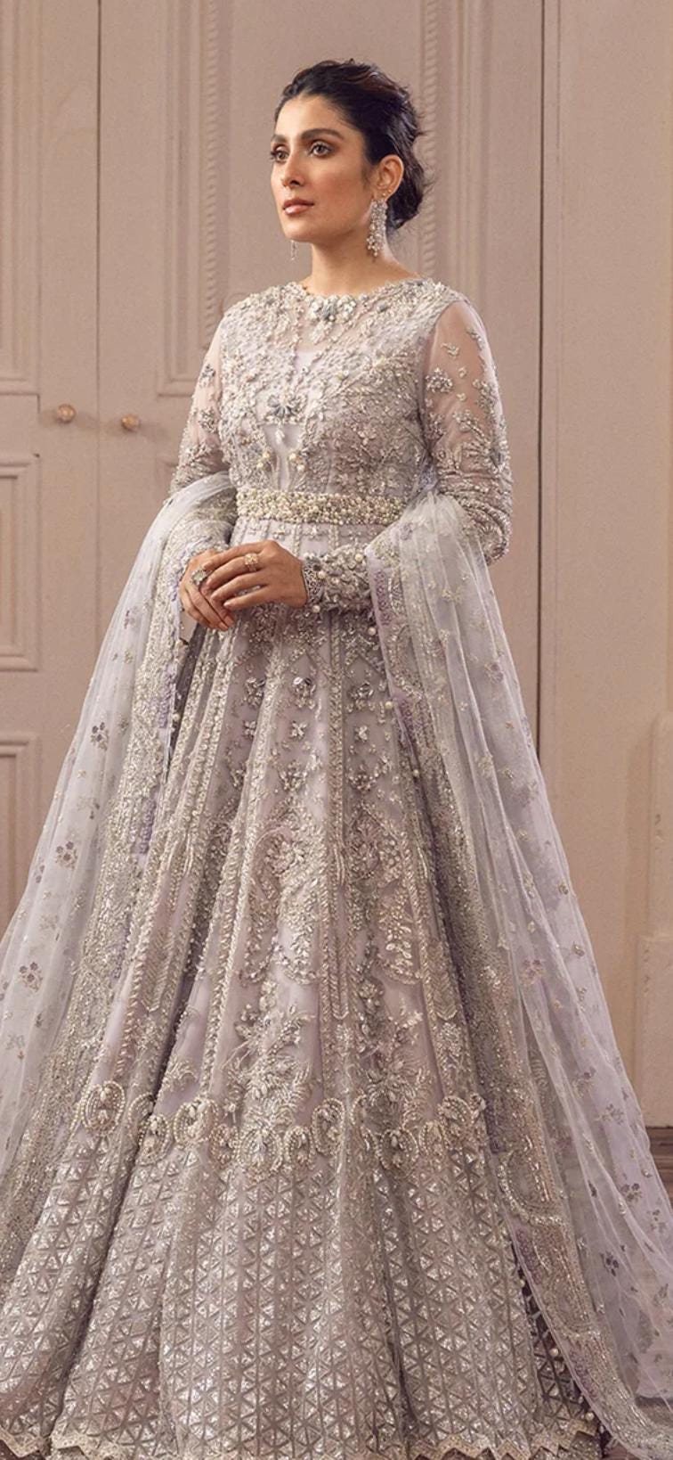 Embroidered Net Maxi Dress: Pakistani Wedding Salwar Kameez - Etsy