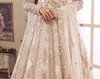 Pakistani wedding dress salwar kameez net embroidery outfit long maxi made on custom order