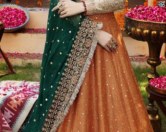 Pakistani indian wedding partywear net embroidery croptop lengha kurti  stylish  made on custom order
