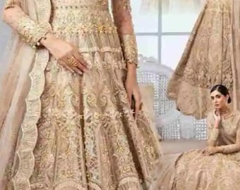 Pakistani wedding dress salwar kameez net embroidery outfit long maxi made on custom order