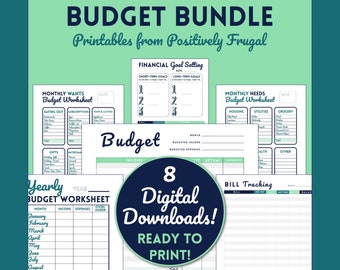 Budget Bundle Kit for Printable Budget Binder, Finance Planner, Savings Tracker, Expense Bill Trackers, Goal Setting, Yearly Budget
