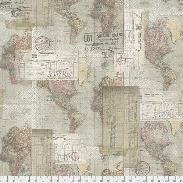 By The 1/2 Yard-Free Spirit-Tim Holtz-World Map